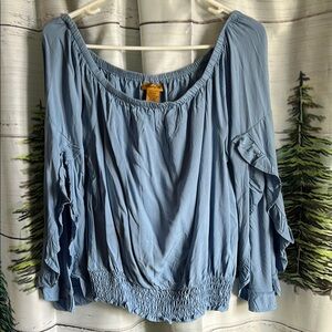 Wrangler Women's Blue Off the Shoulder Peasant Top